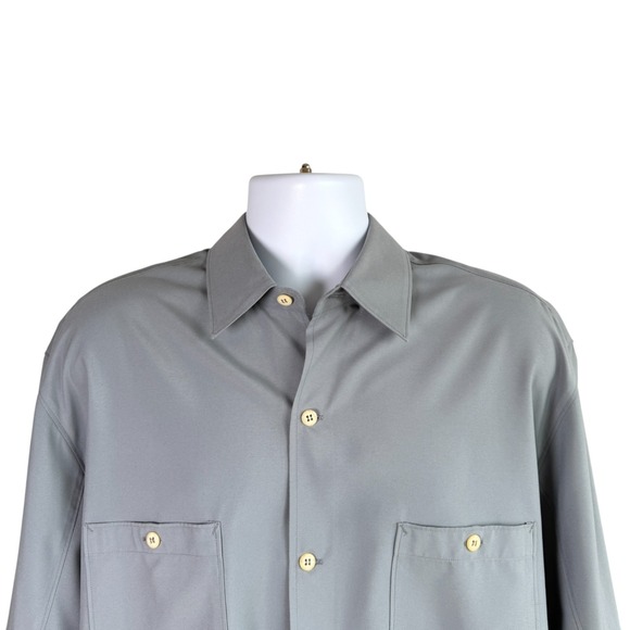Ermenegildo Zegna Sport Mens Italian Performance Button Down Shirt Gray SIze L - Picture 2 of 8